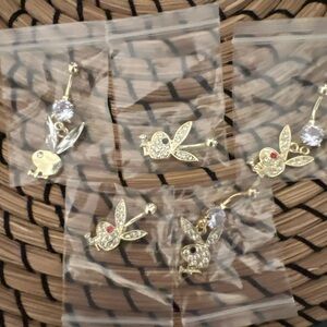 5 - Gemmed Eye Playboy Bunny Mixed Dangle Belly/Navel Ring NWT